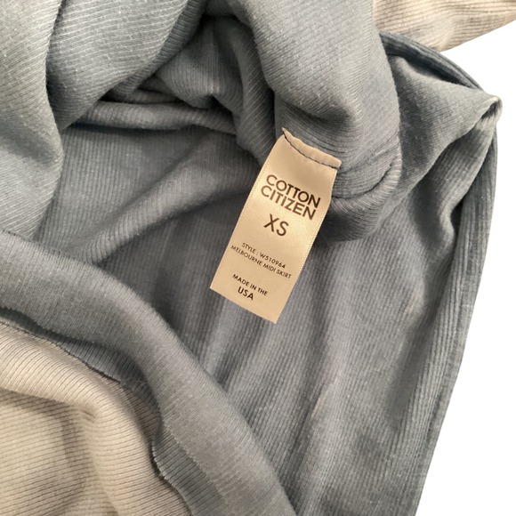 COTTONCITIZEN Melbourne Midi Skirt Blue Ombre Ribbed Slit XS Made in USA - Picture 7 of 9